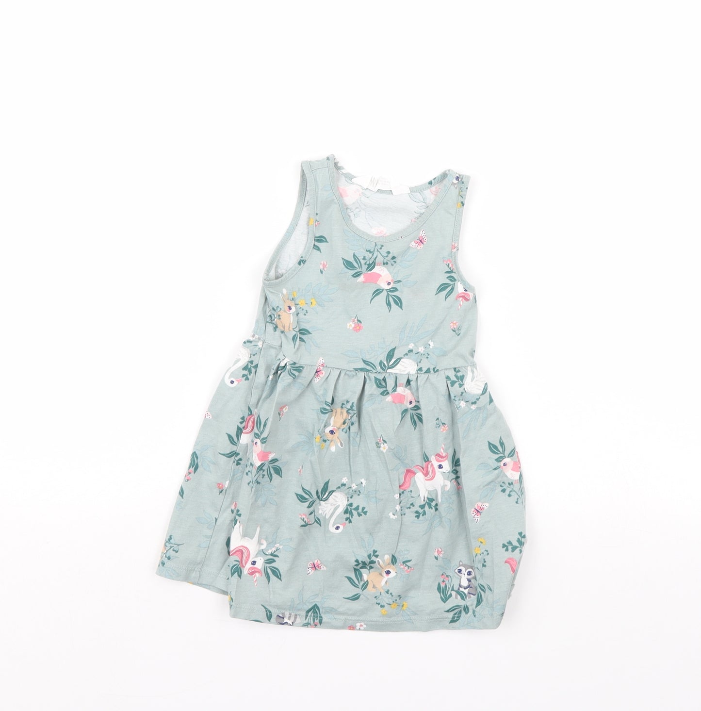 H&M Girls Green Floral  Fit & Flare  Size 2 Years