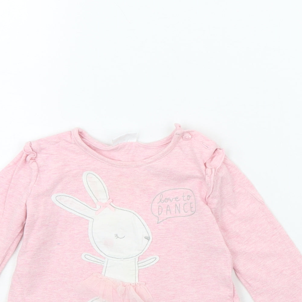 F&F Girls Pink   Basic T-Shirt Size 9-12 Months  - Rabbit