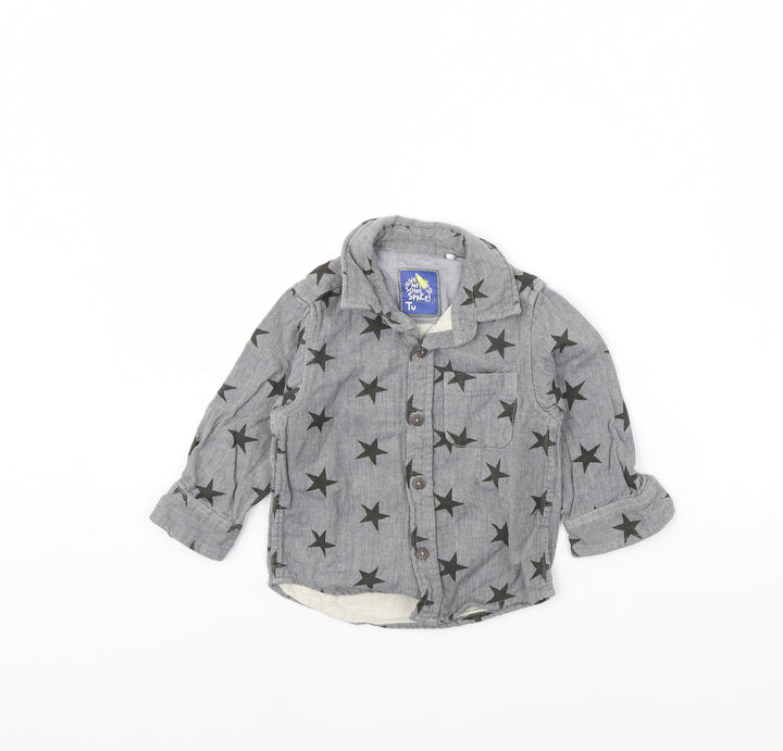 TU Boys Grey Spotted  Basic Button-Up Size 9-12 Months  - Star
