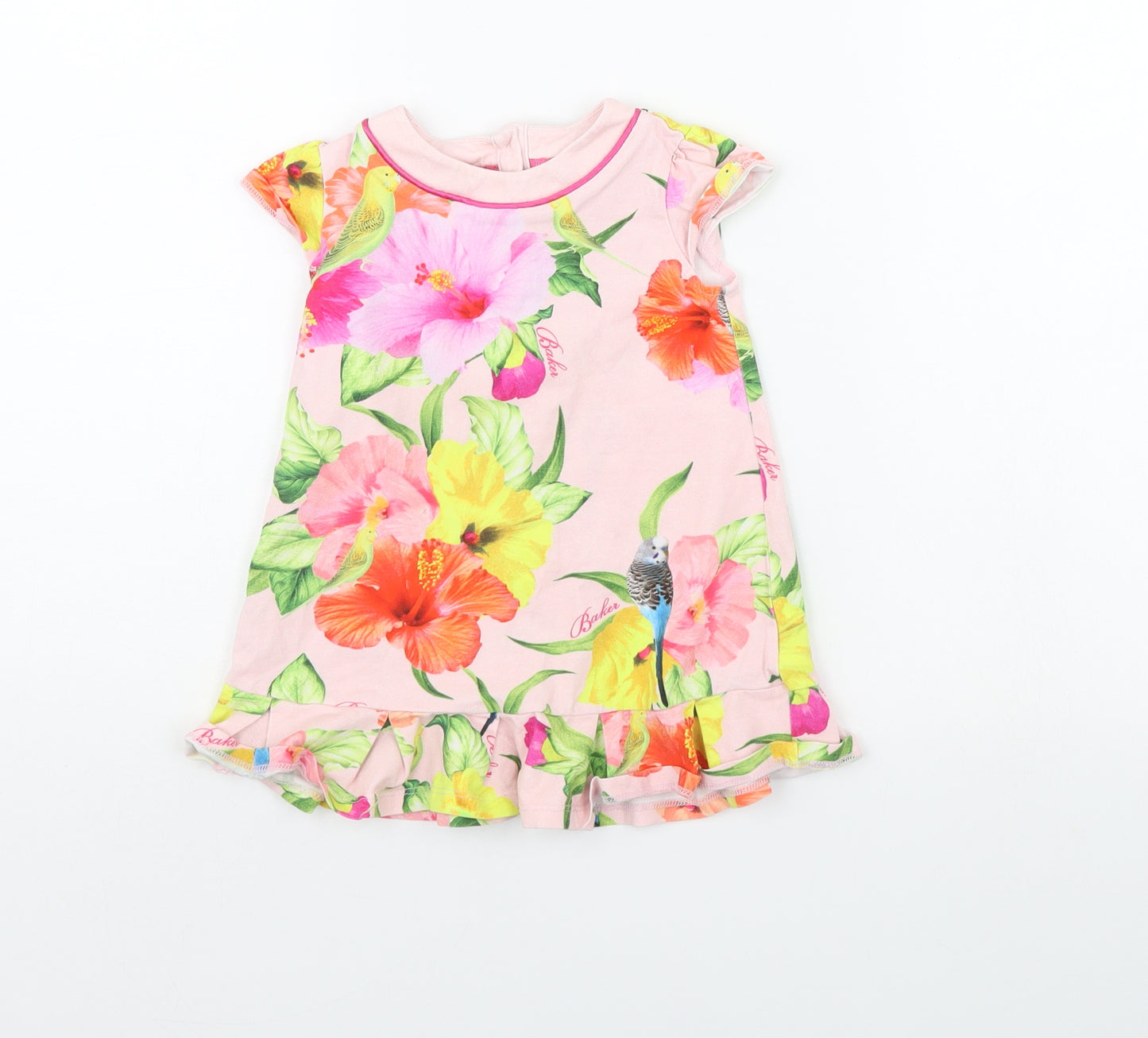 Ted Baker Girls Pink Floral  T-Shirt Dress  Size 2 Years