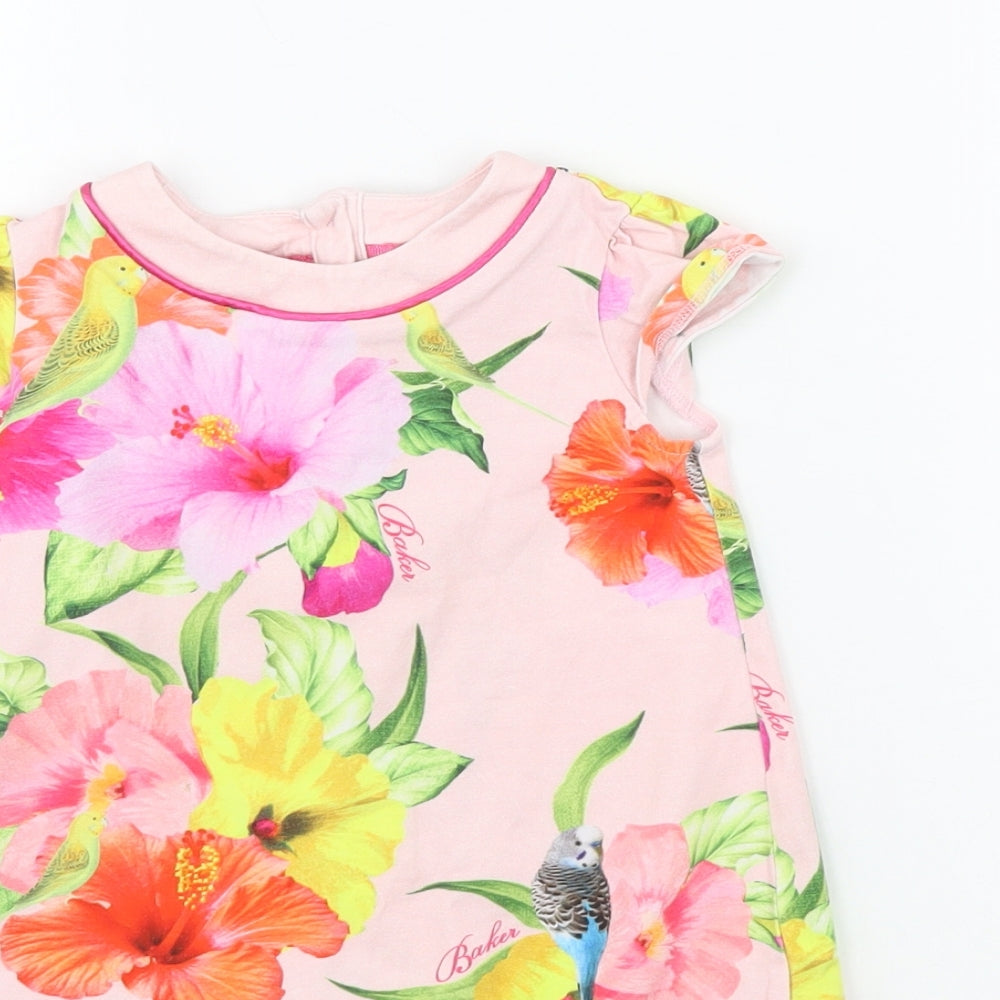 Ted Baker Girls Pink Floral  T-Shirt Dress  Size 2 Years