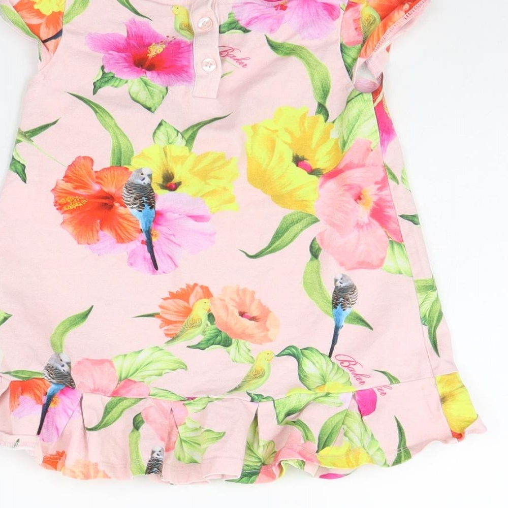 Ted Baker Girls Pink Floral  T-Shirt Dress  Size 2 Years