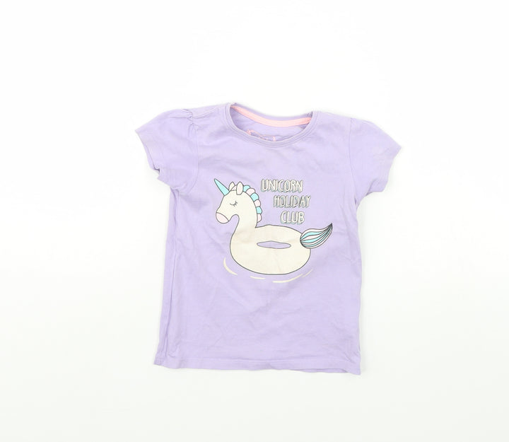 Primark Girls Purple   Basic T-Shirt Size 24 Months  - Unicorn