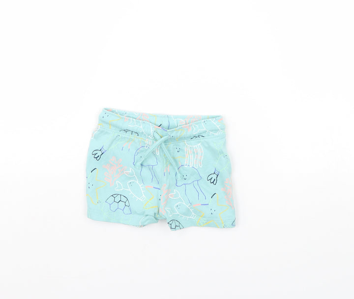 M&S Baby Blue Spotted Cropped Trousers Size 9 Months - sea life