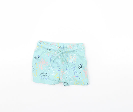 Front view of Marks & Spencer Baby Blue Spotted Cropped Trousers, size 9, Months - sea life
