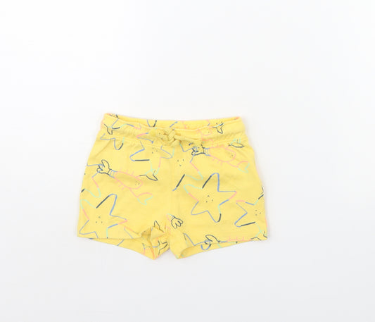 Front view of Marks & Spencer Baby Yellow Spotted Cropped Trousers, size 9, Months - sea life