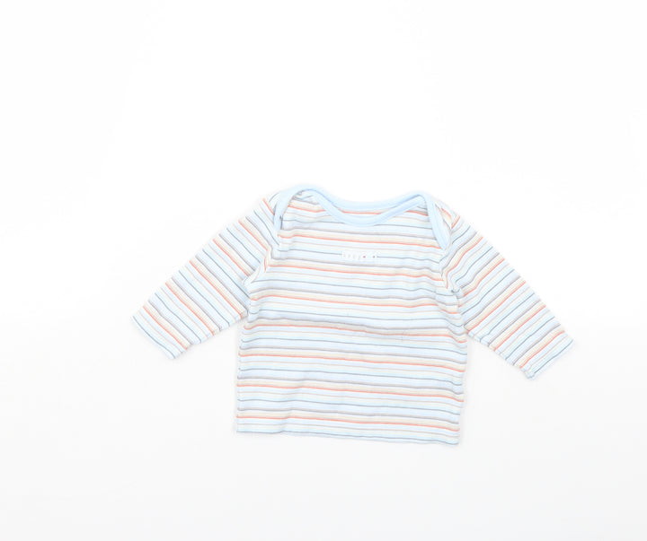 m&s Boys Blue Striped Basic T-Shirt Size 0-3 Months