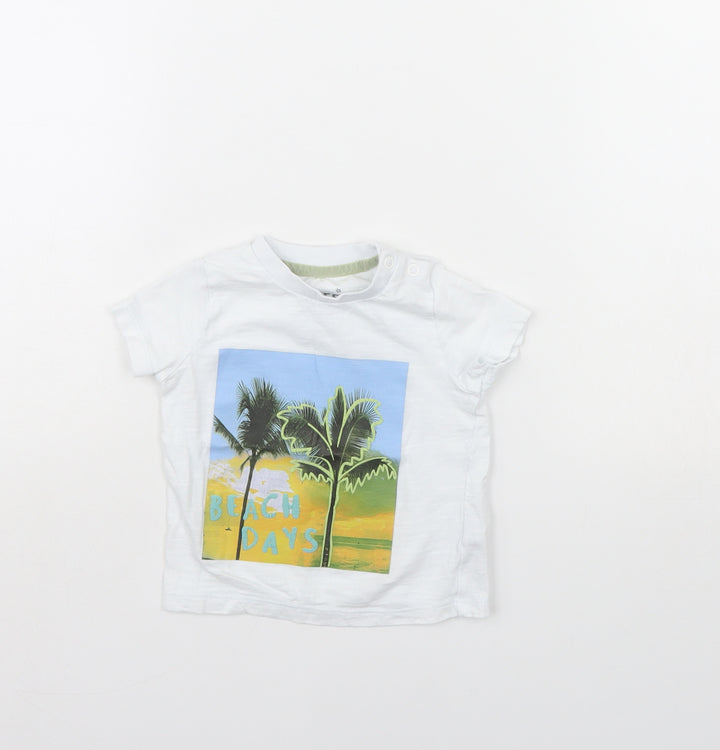 Fred & flo Baby White   Basic T-Shirt Size 3-6 Months  - beach days