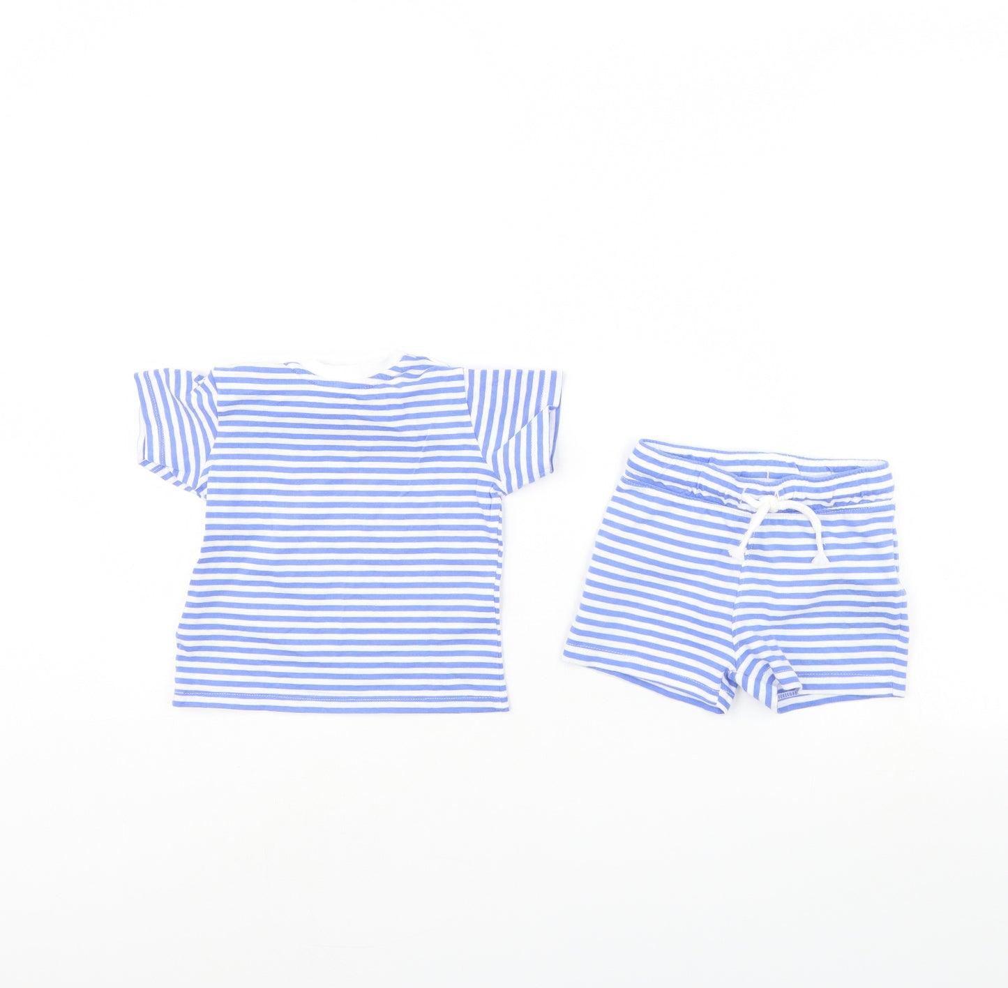 m&s Baby Blue Striped  Shorts Set Outfit/Set Size 9-12 Months
