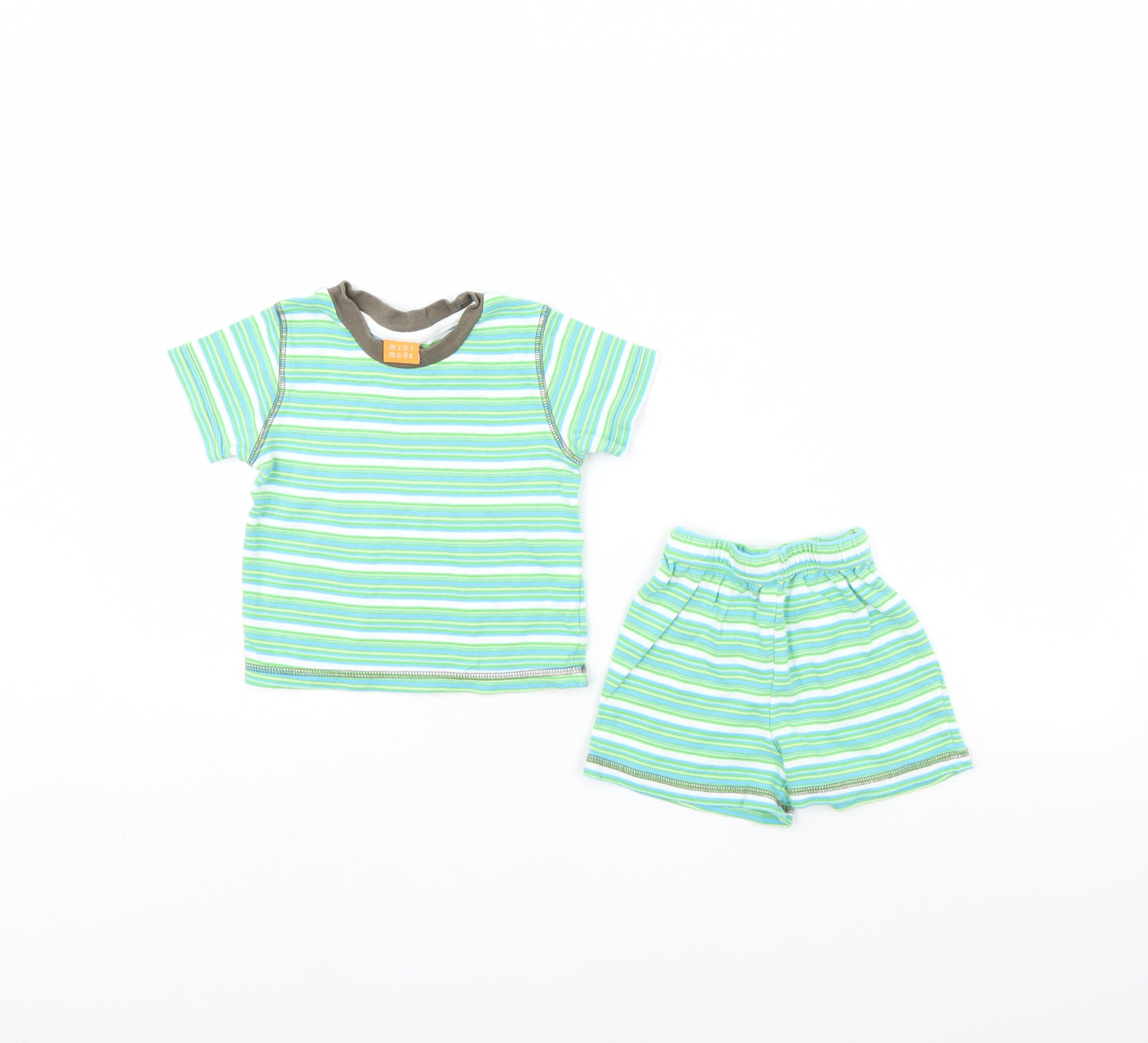 Mini Mode Girls Green Striped  Shorts Set Outfit/Set Size 12 Months