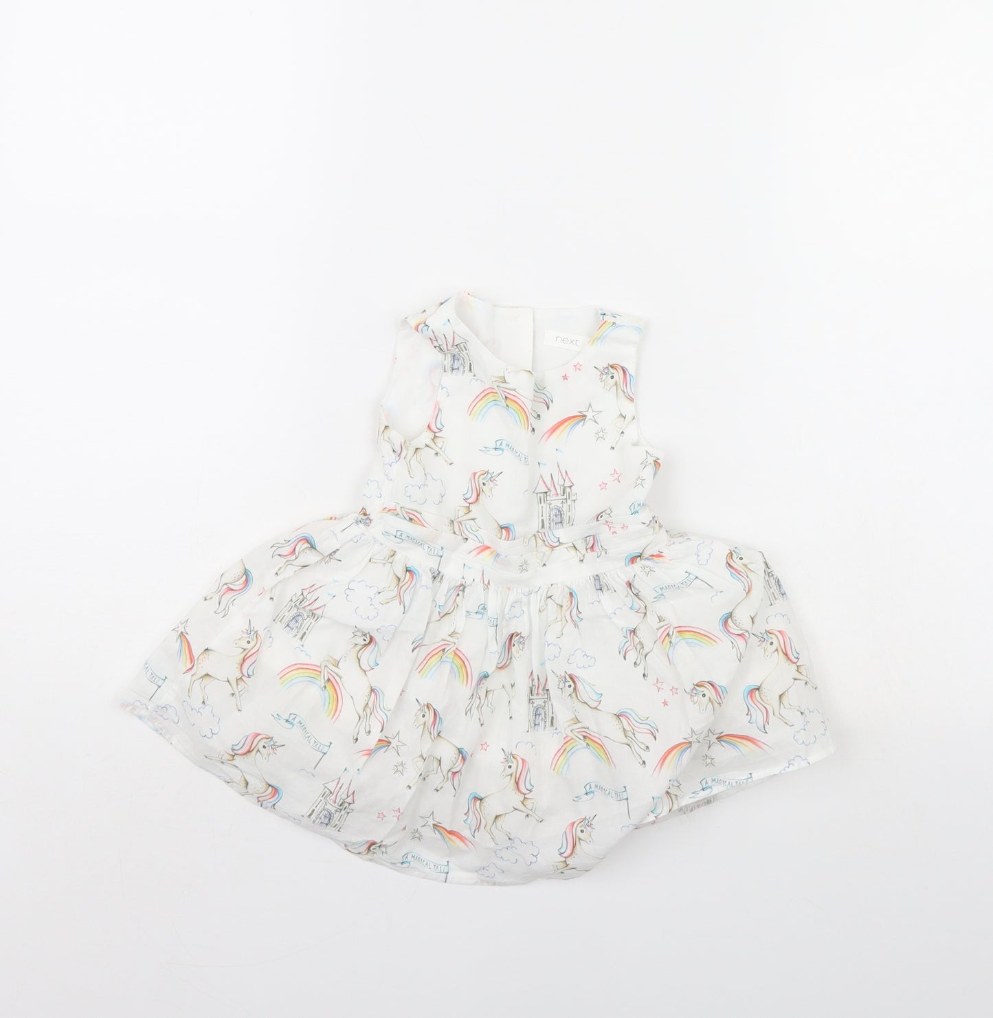 NEXT Girls White Spotted Microfibre Fit & Flare  Size 9-12 Months  - Unicorn