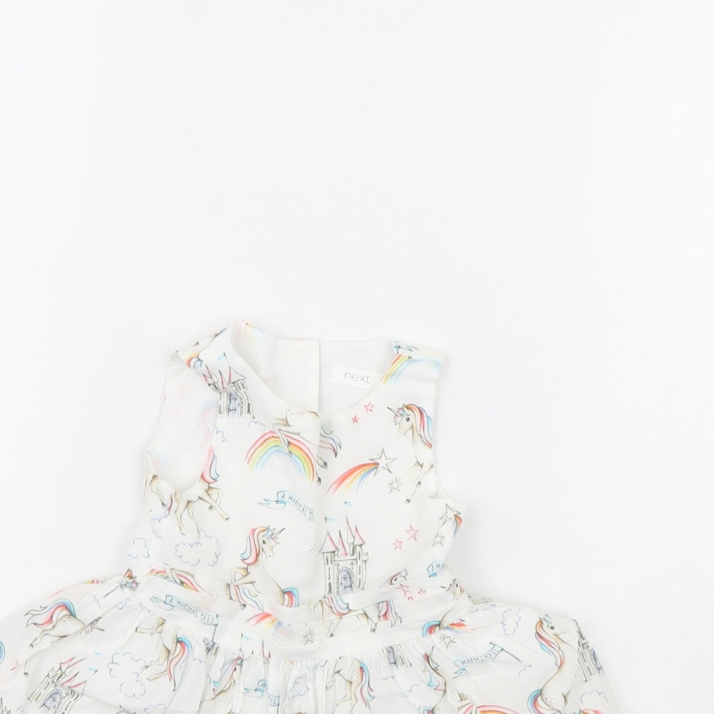 NEXT Girls White Spotted Microfibre Fit & Flare  Size 9-12 Months  - Unicorn