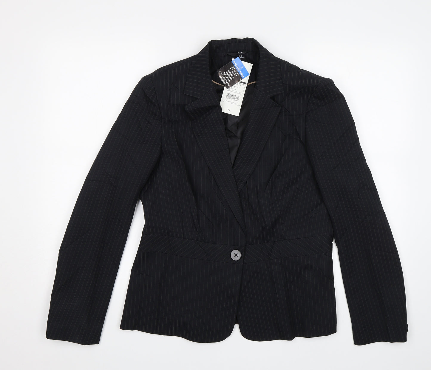 F&F Womens Black Striped  Jacket Blazer Size 14