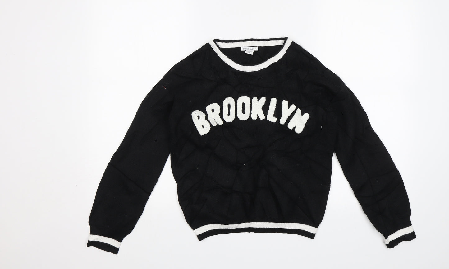 Primark Girls Black   Pullover Jumper Size 11-12 Years  - Brooklyn