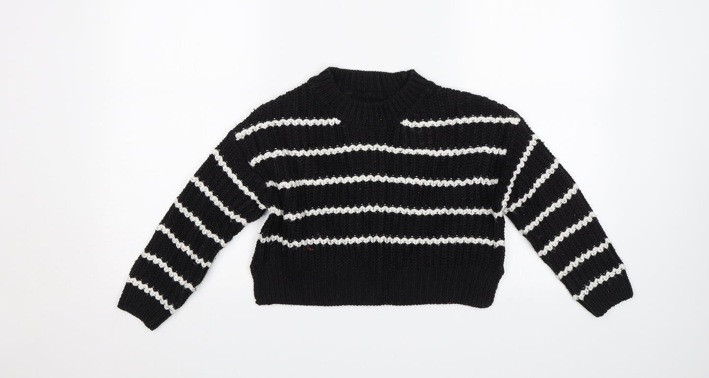 915 Generation Girls Black Striped  Pullover Jumper Size 9 Years  - Cropped