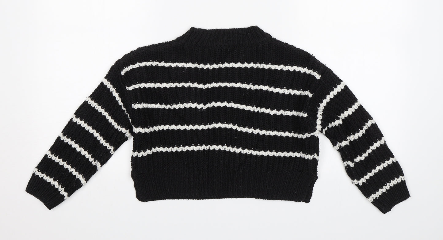 915 Generation Girls Black Striped  Pullover Jumper Size 9 Years  - Cropped