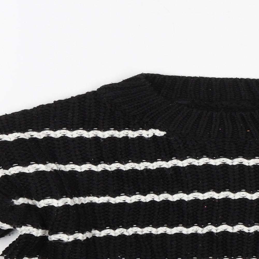 915 Generation Girls Black Striped  Pullover Jumper Size 9 Years  - Cropped
