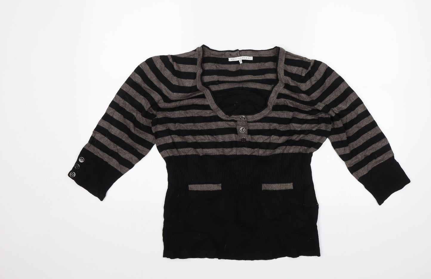 Patrice Breal Womens Black Striped  Pullover Jumper Size 16