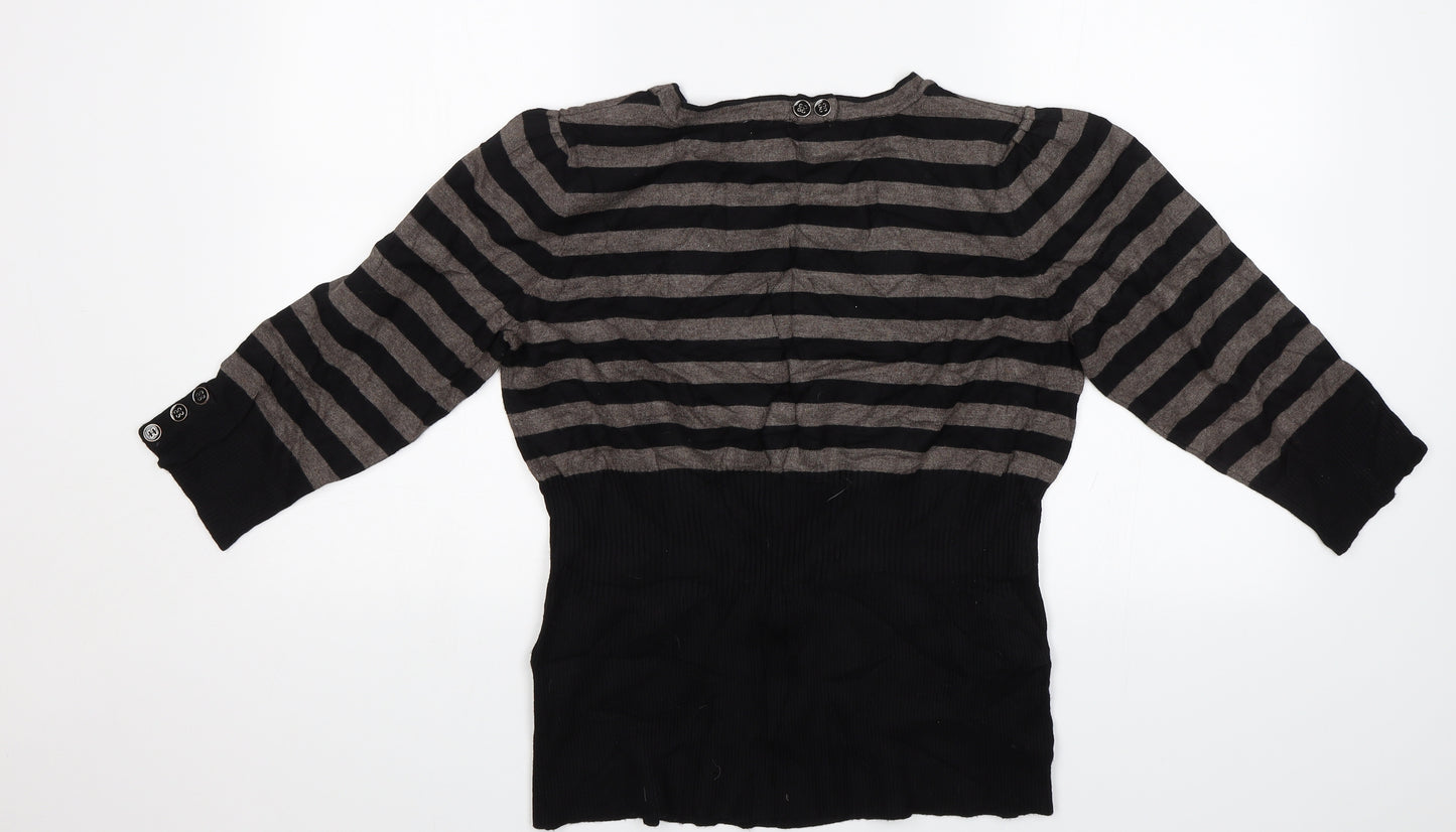 Patrice Breal Womens Black Striped  Pullover Jumper Size 16