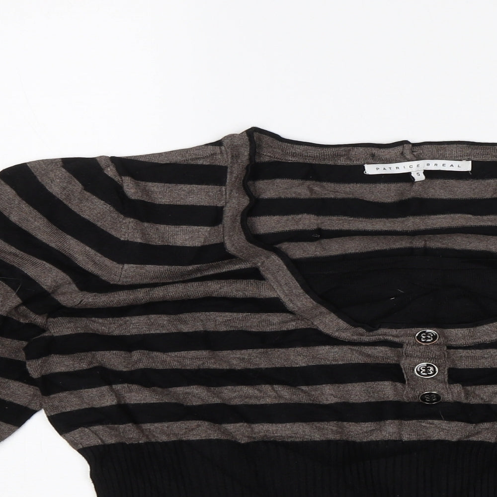 Patrice Breal Womens Black Striped  Pullover Jumper Size 16