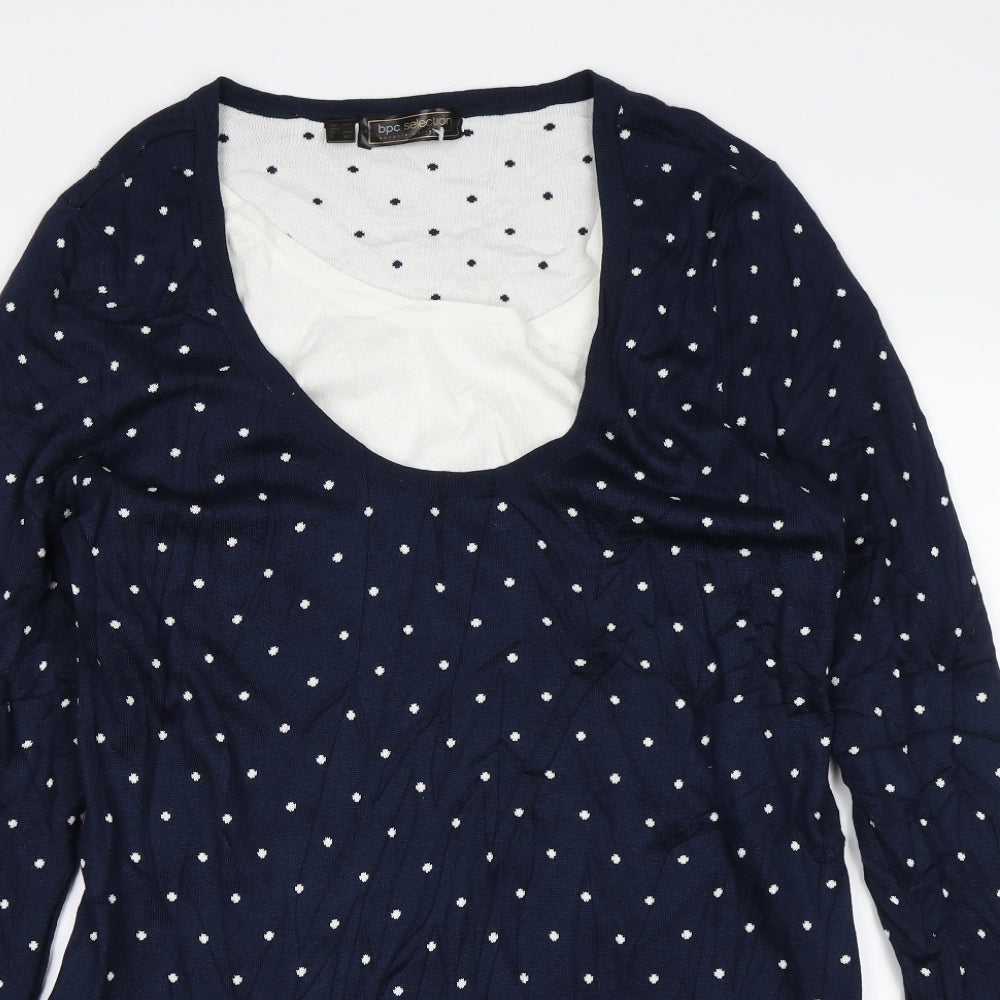 BPC Womens Blue Polka Dot  Pullover Jumper Size L