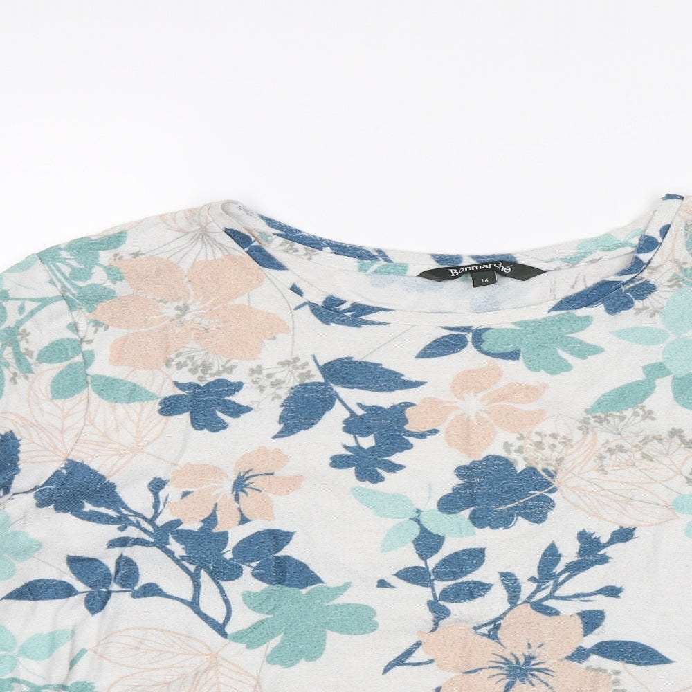 Bonmarché Womens White Floral  Tunic T-Shirt Size 16