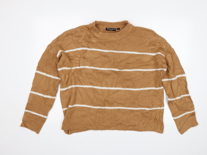 Brave Soul Womens Brown Striped Pullover Jumper Size L