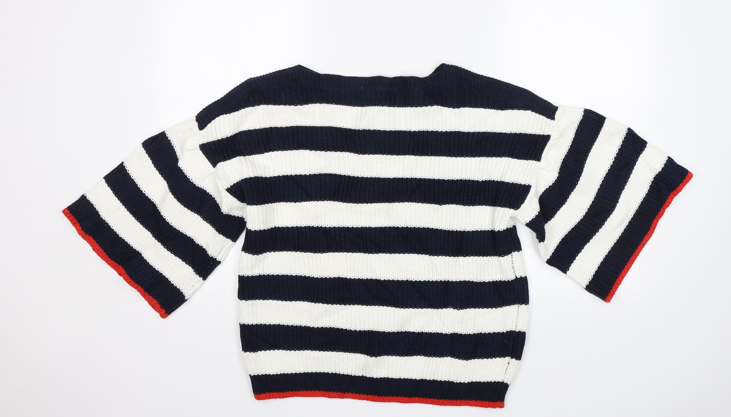 TU Womens White Striped  Pullover Jumper Size 12