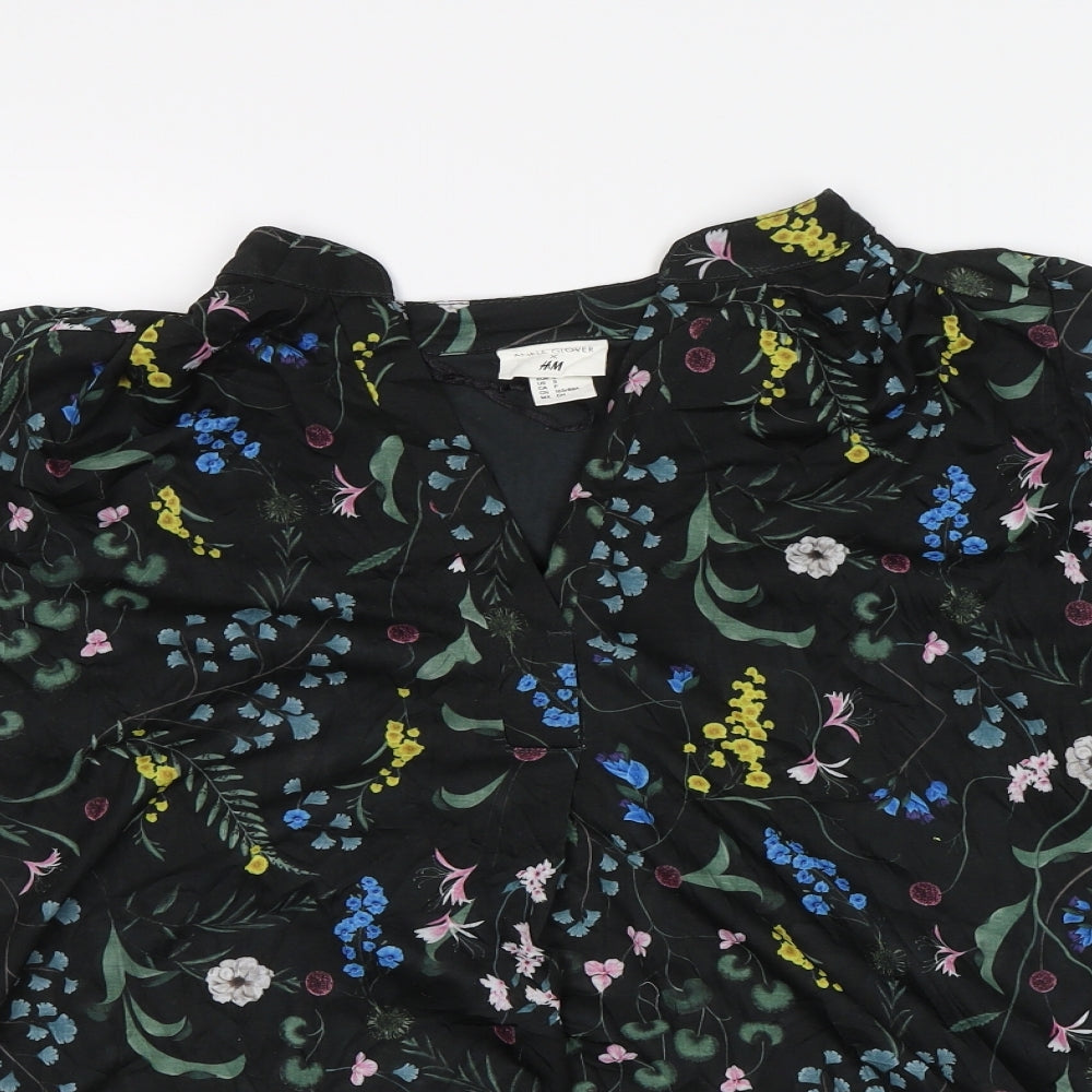 H&M Womens Black Floral  Basic Blouse Size S