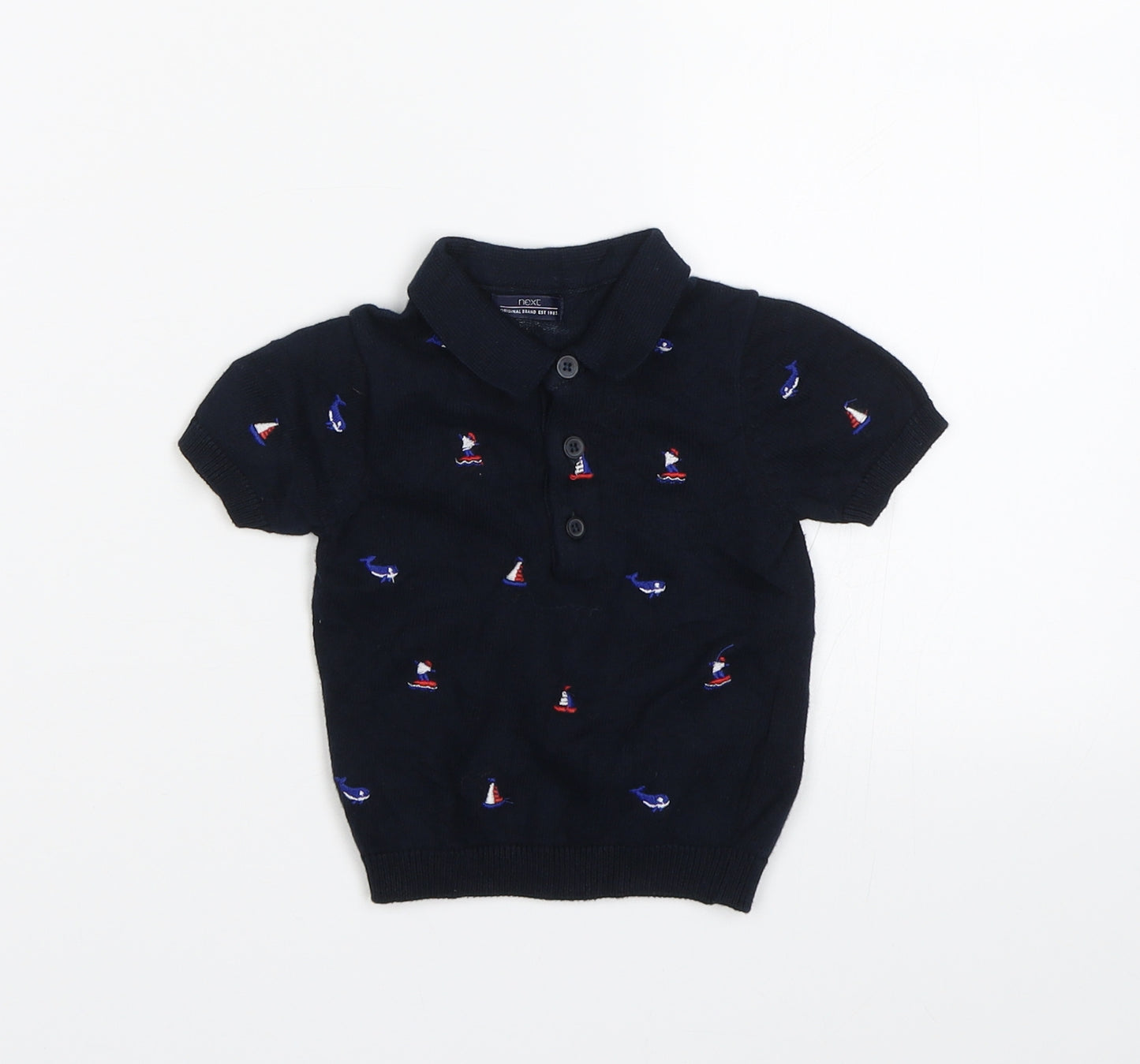 NEXT Baby Blue   Basic Polo Size 3-6 Months  - Sail Boats