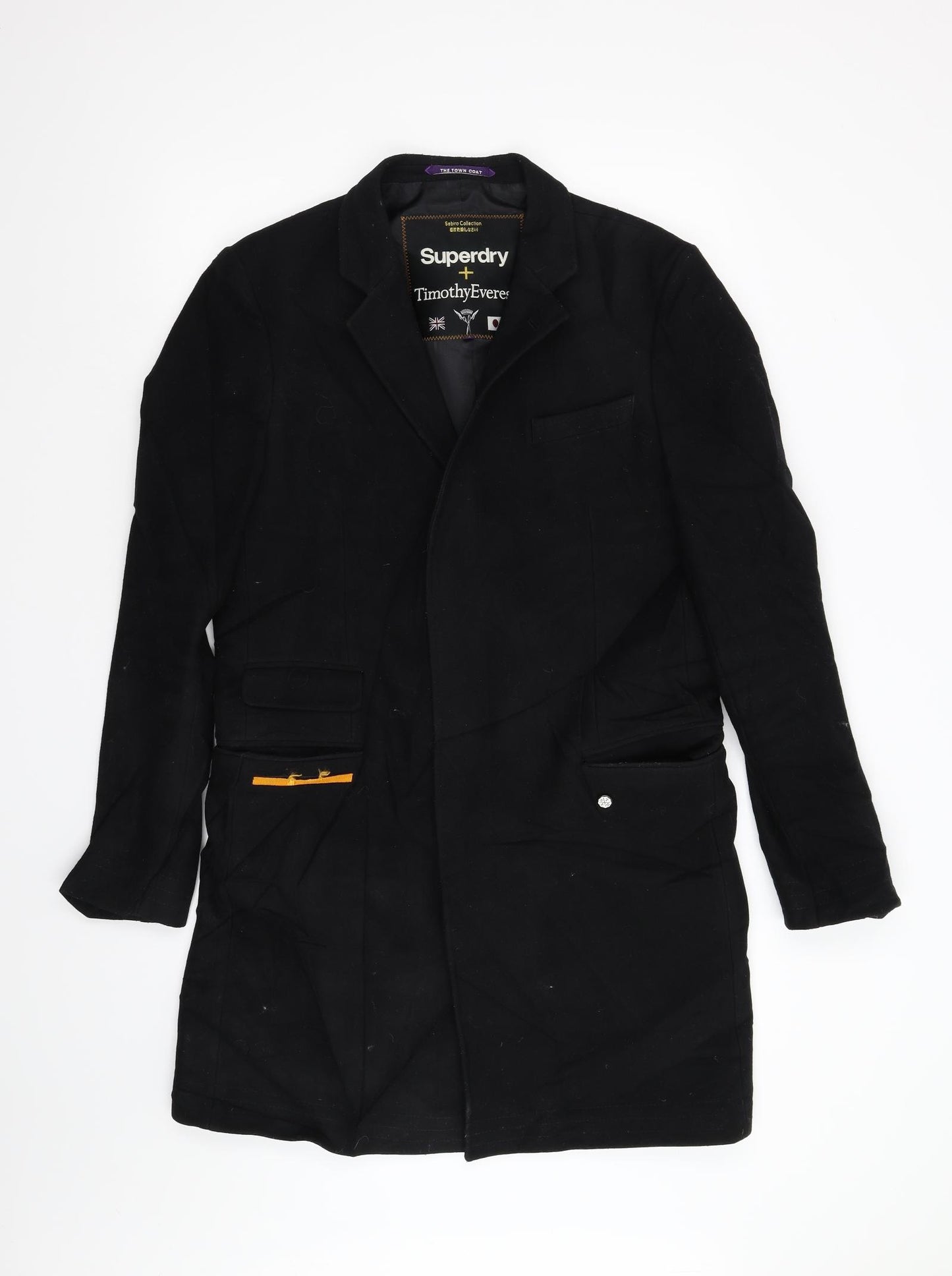 Superdry Mens Black   Overcoat Coat Size L
