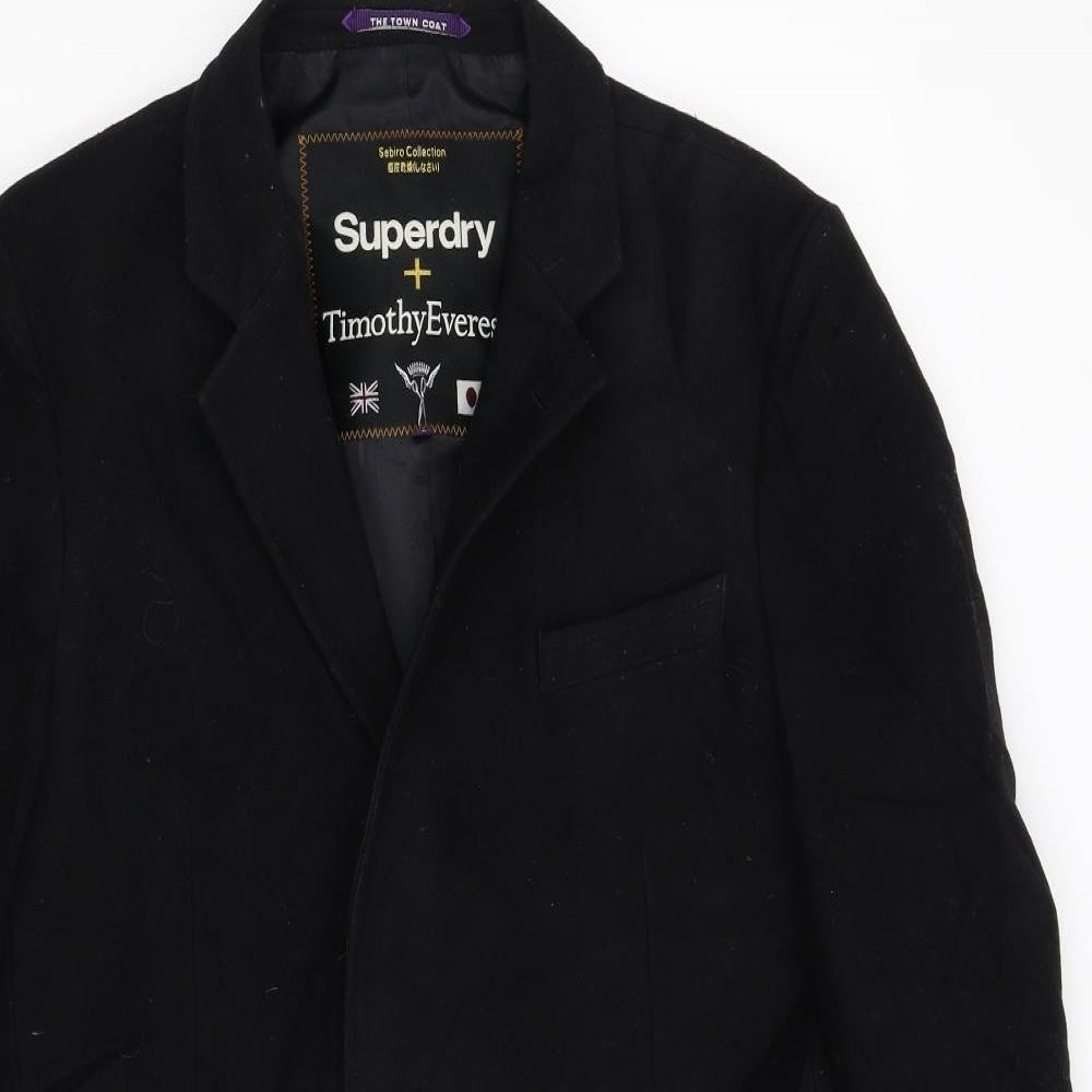 Superdry Mens Black   Overcoat Coat Size L