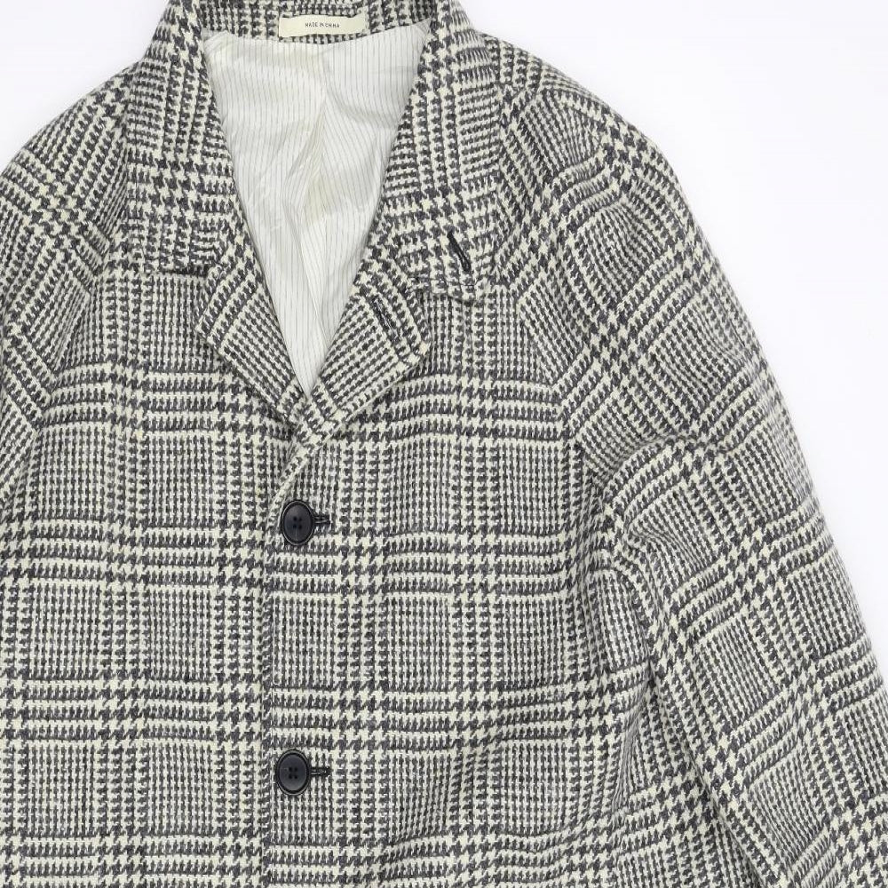 Molloy & Sons Mens Beige Houndstooth  Overcoat Coat Size 44  - Merino Wool