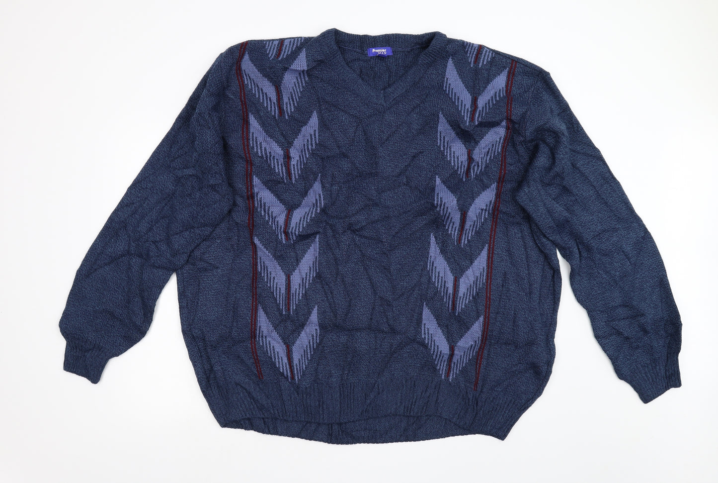 Premier Man Mens Blue  Knit Pullover Jumper Size 2XL