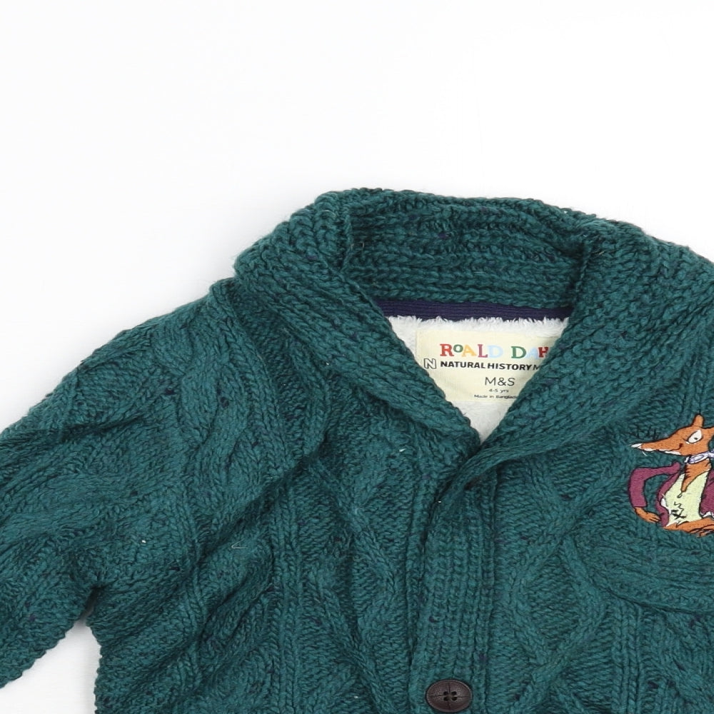 M&S Boys Green   Cardigan Jumper Size 4-5 Years  - Roald Dahl Mr Fox