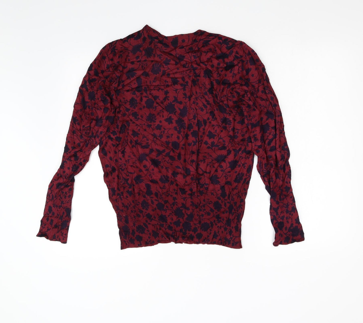 M&S Womens Red Floral Knit Pullover Jumper Size 14