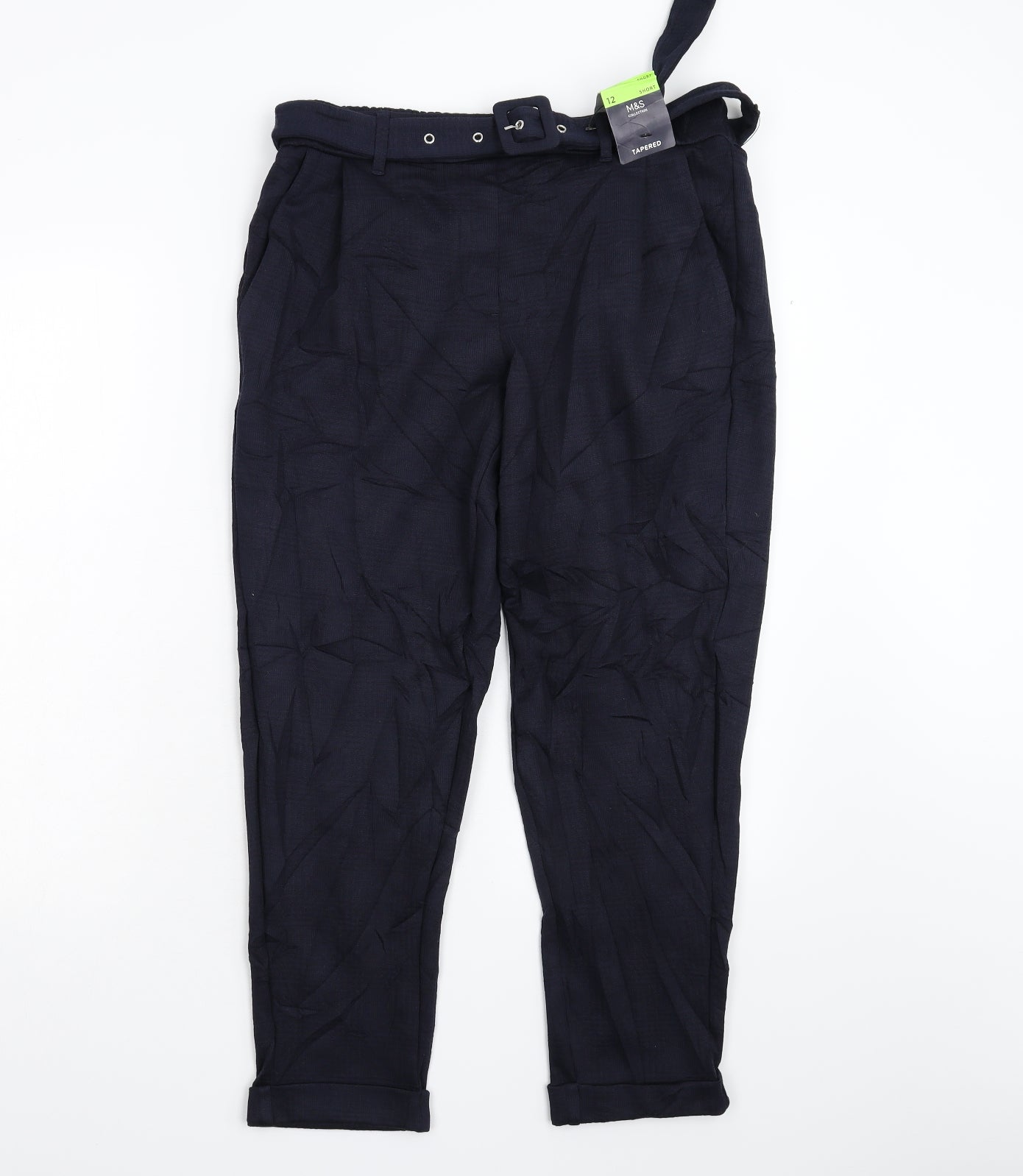 M&S Womens Blue   Cropped Trousers Size 12 L25 in