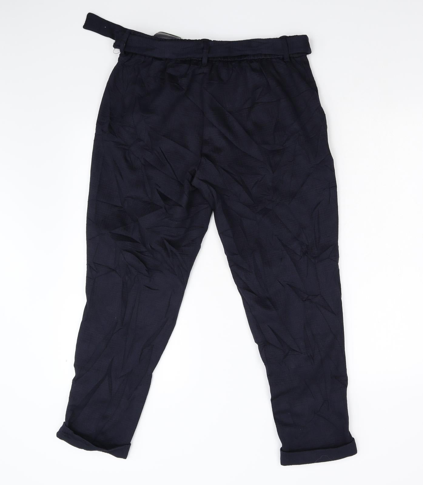 M&S Womens Blue   Cropped Trousers Size 12 L25 in