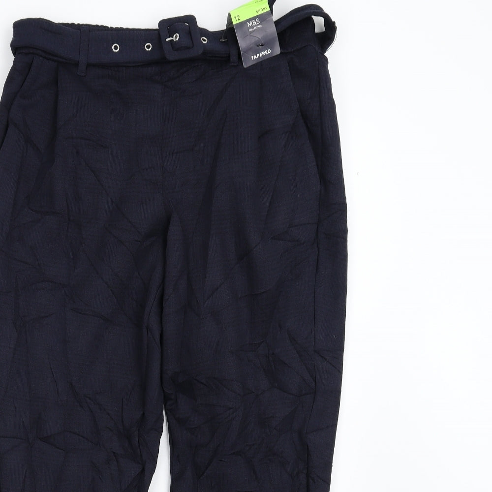 M&S Womens Blue   Cropped Trousers Size 12 L25 in