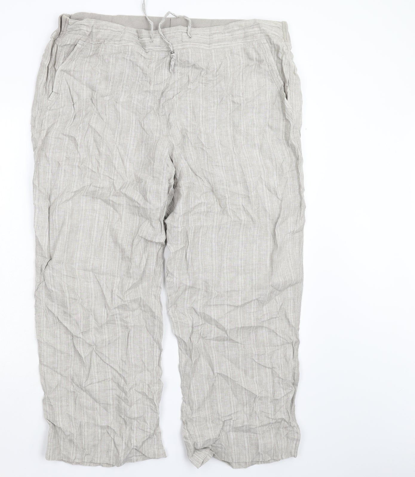 M&S Womens Grey Striped  Trousers  Size 20 L25 in