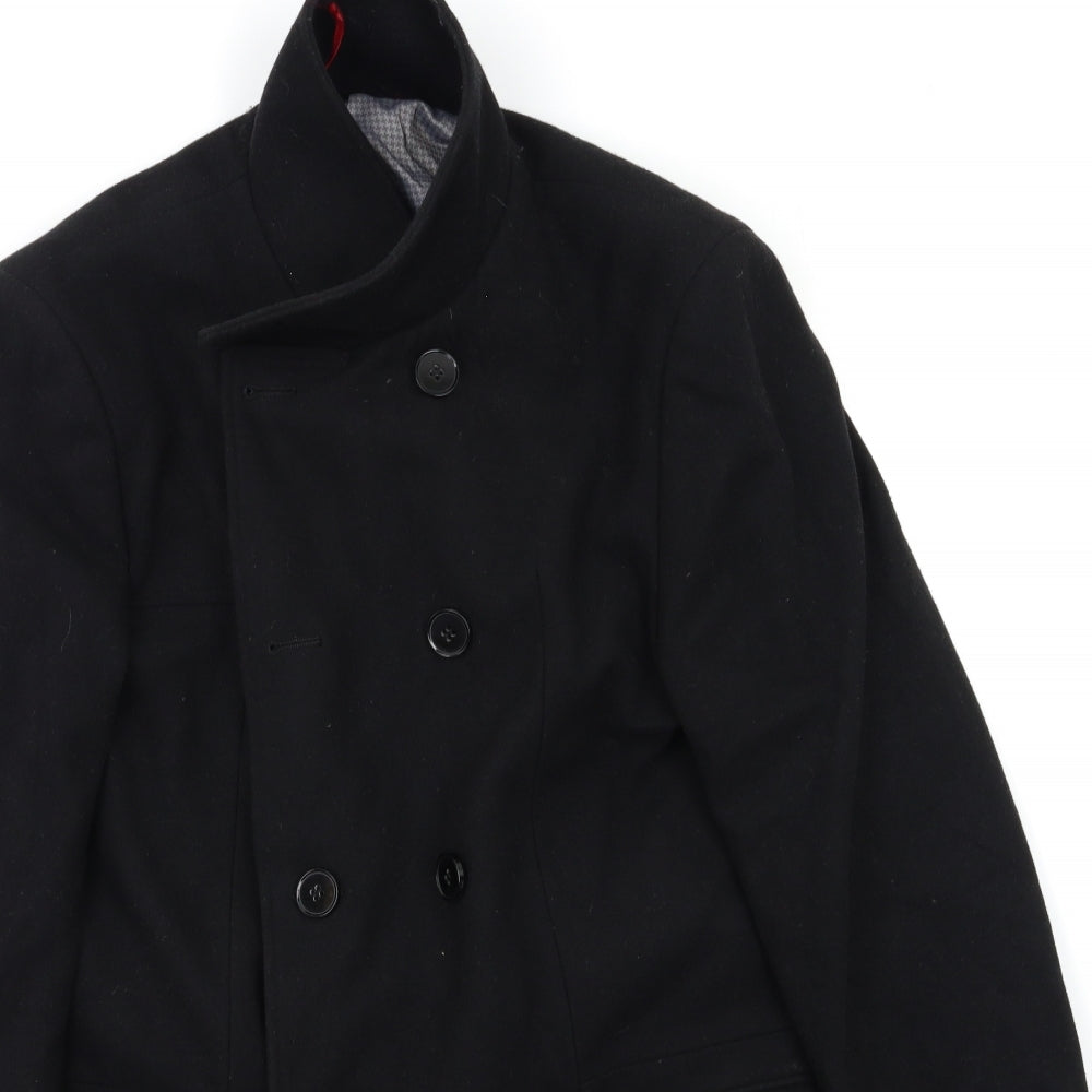 Ventuno Mens Black   Pea Coat Coat Size M