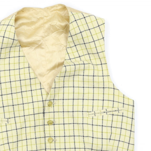 Prew Mens Beige Check  Jacket Suit Waistcoat Size M