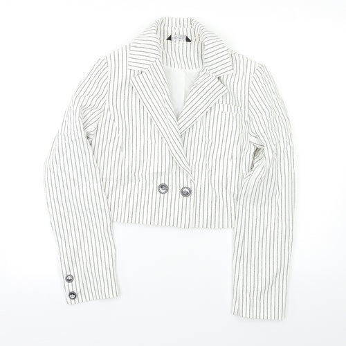 Select Womens White Striped  Jacket Blazer Size 6