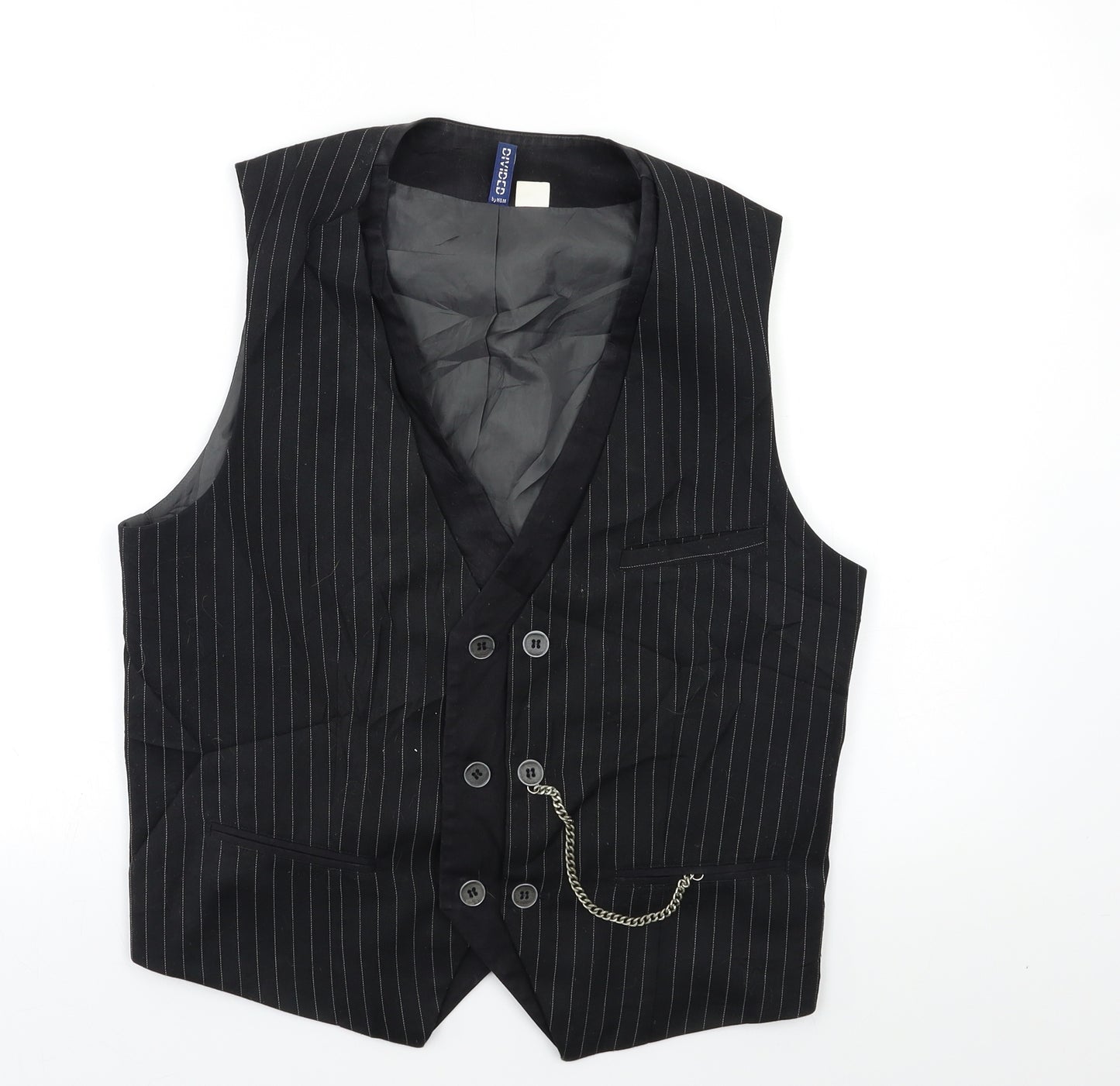H&M Mens Black Striped  Jacket Suit Waistcoat Size L