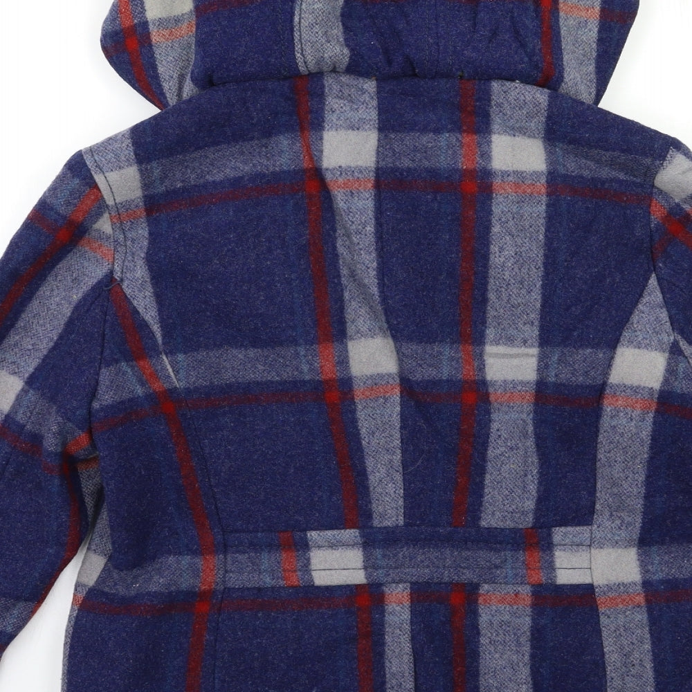 American Eagle Womens Blue Check  Pea Coat Coat Size L