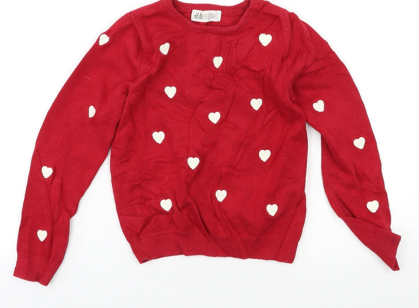 H&M Girls Red Polka Dot  Pullover Jumper Size 4-5 Years