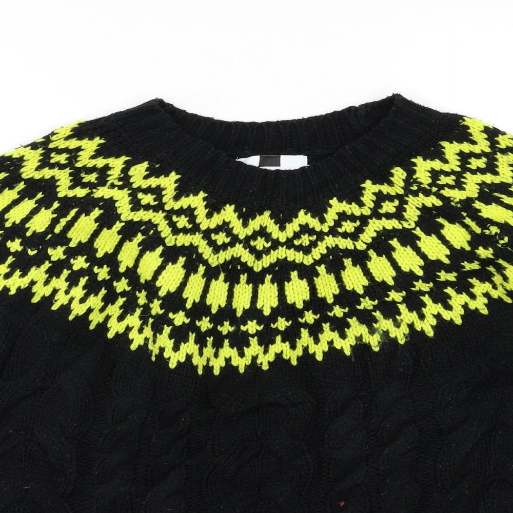 Topman Mens Black Fair Isle  Pullover Jumper Size S