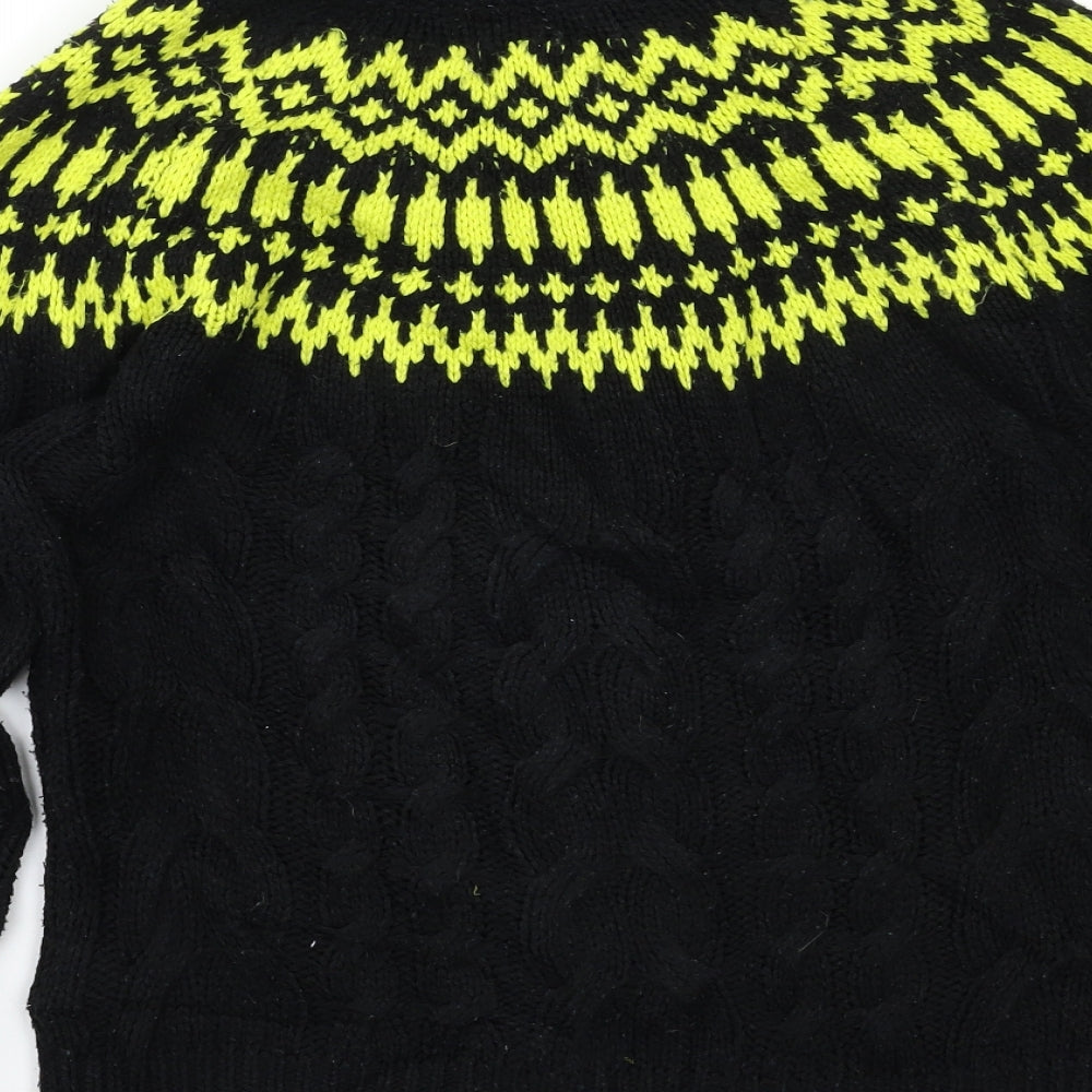 Topman Mens Black Fair Isle  Pullover Jumper Size S