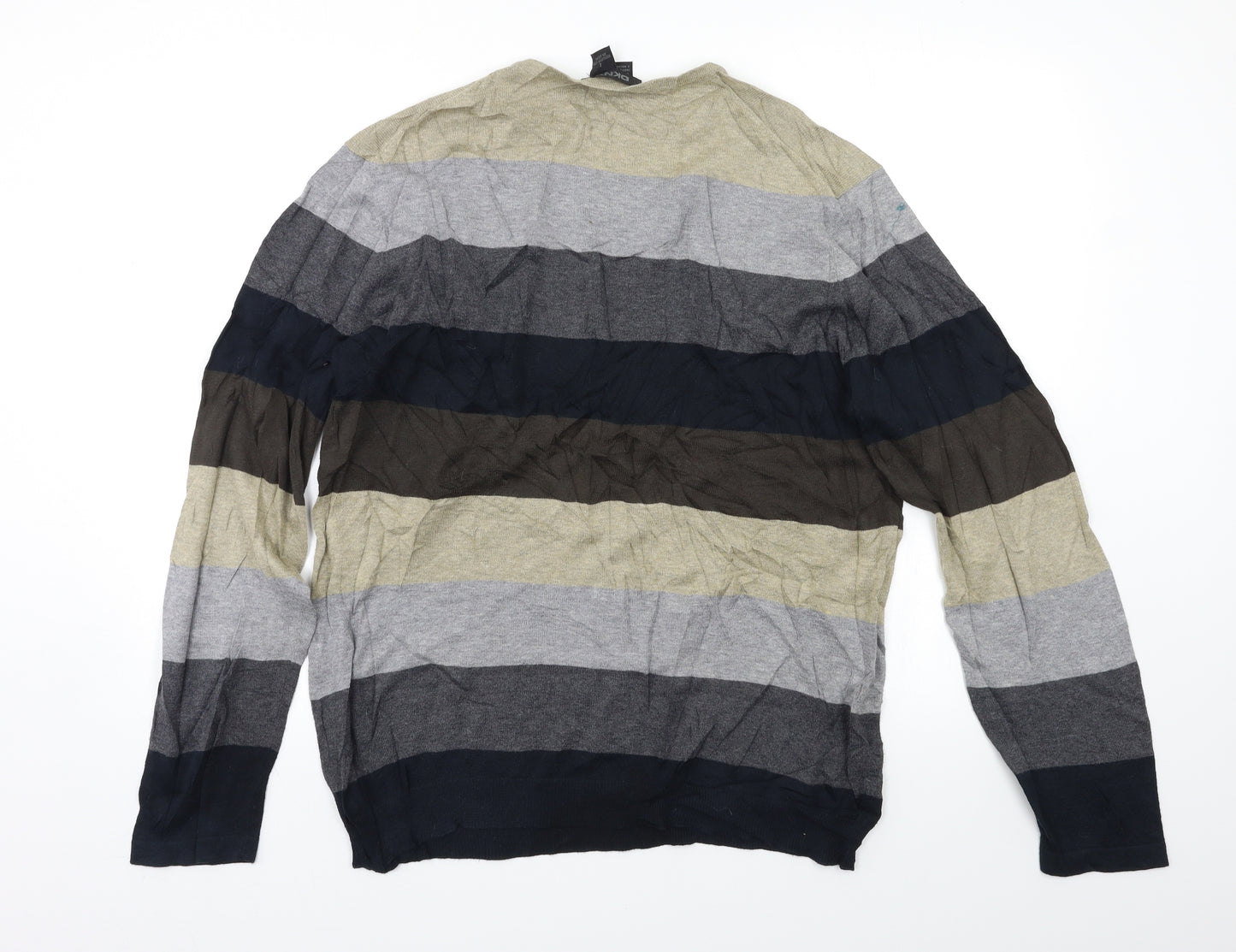 DKNY Mens Multicoloured Striped  Pullover Jumper Size L