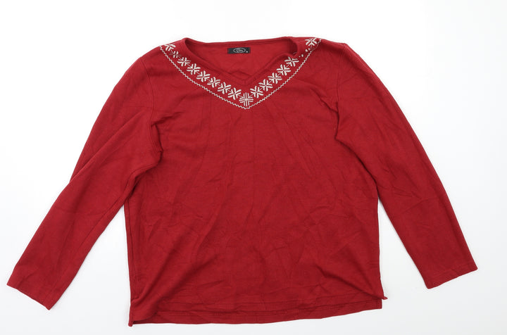 BM Womens Red Floral  Pullover Jumper Size M